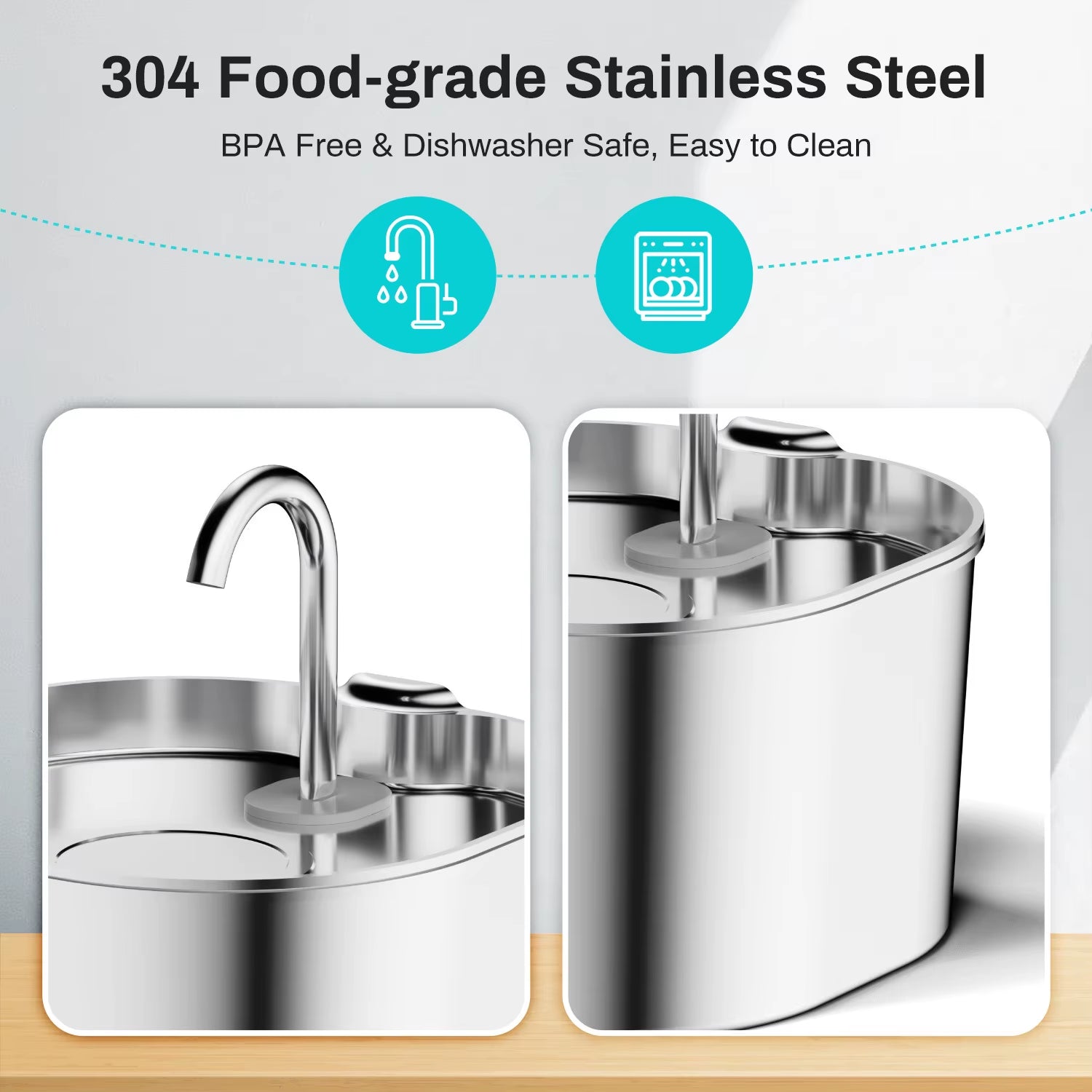 Automatic Pet Water Fountain Stainless Steel Pet Water Dispenser Transparent Mute Solid for Cat&Dog Rechargeable Indoor