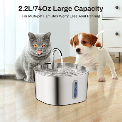 Automatic Pet Water Fountain Stainless Steel Pet Water Dispenser Transparent Mute Solid for Cat&Dog Rechargeable Indoor