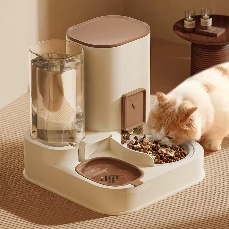 2-In-1 Automatic Pet Feeder & Water Dispenser Modern Solid Design Cat & Dog Water Fountain & Bowls